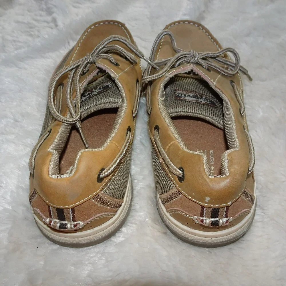 Margaritaville Tan Leather Boat Shoes Size 10